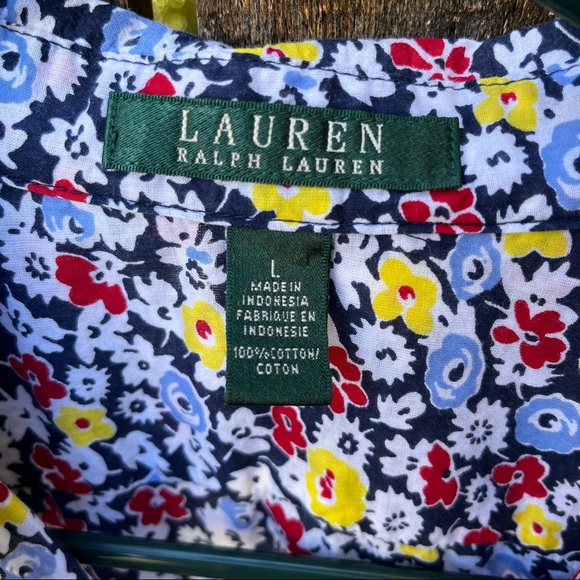 Lauren Ralph Lauren Floral 100% Cotton 3/4 Sleeve Button Down Shirt Sz L - Picture 2 of 9